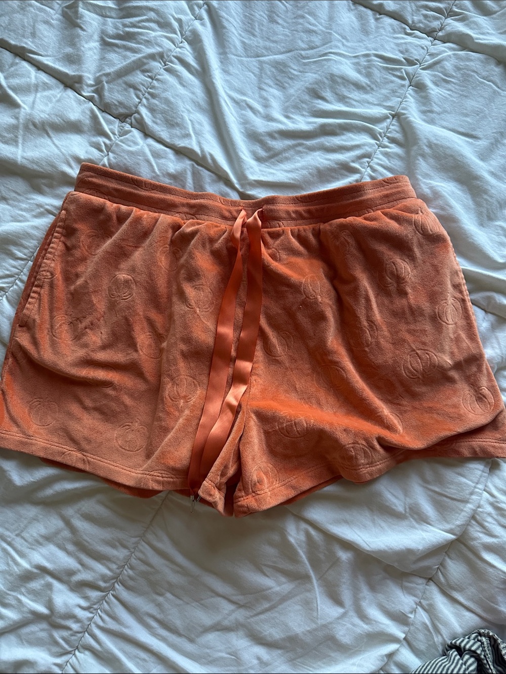 Women's Orange Plush Tie-Waist Sleep Shorts